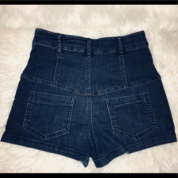 F21 Dark Denim High Waist Button Fly Shorts -Sz 27 - Picture 8 of 11